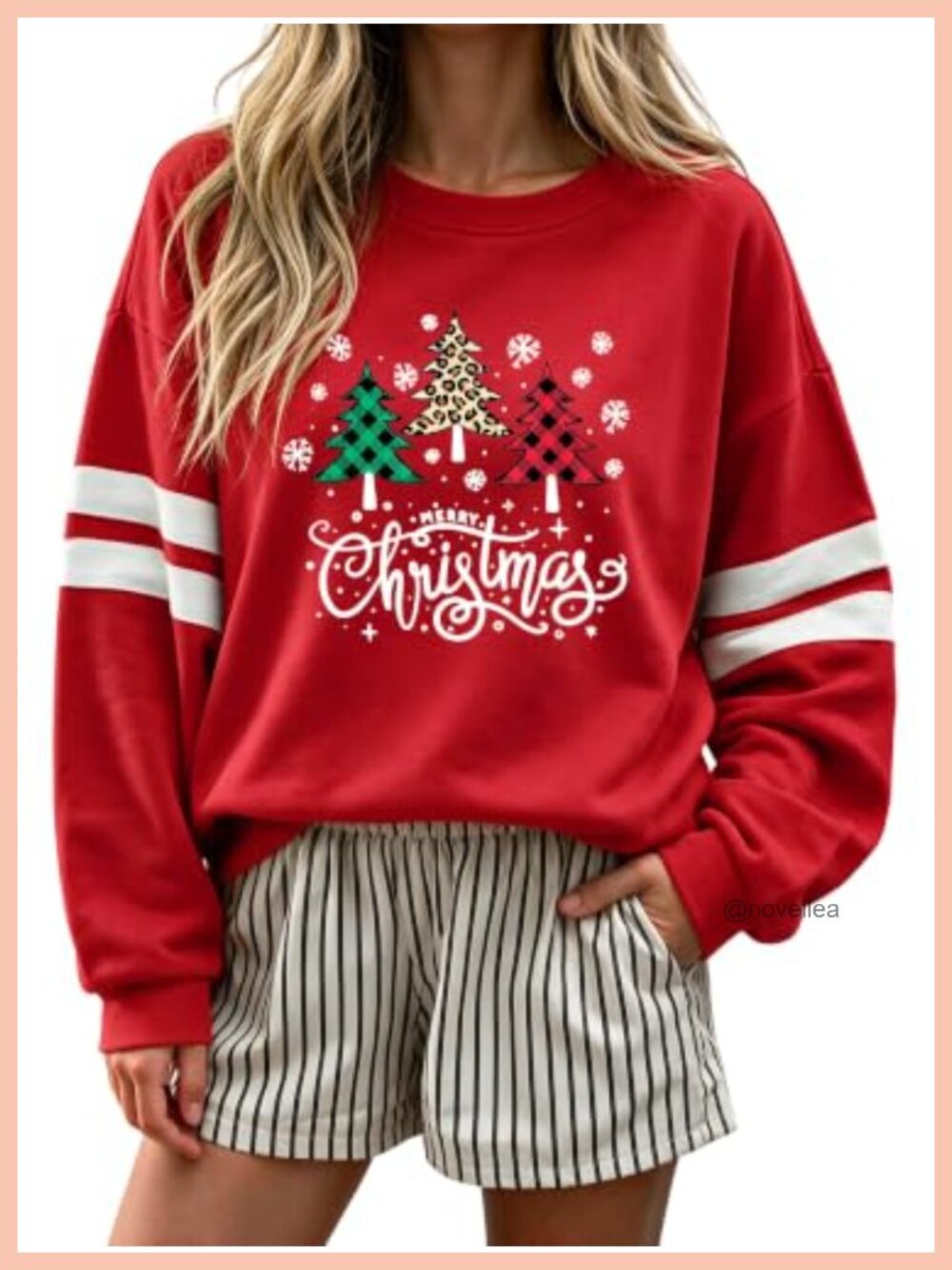 Oversized Striped Sweatshirt Crewneck Lantern Sleeve Pullover